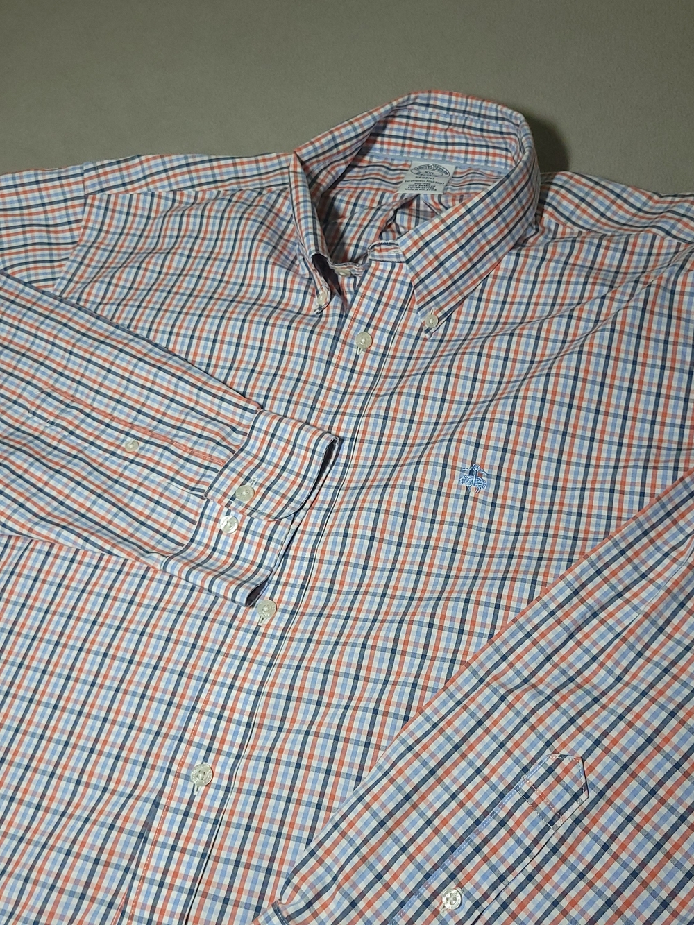 Brooks Brothers Men's Button-Down Check Shirt in Blue and Orange